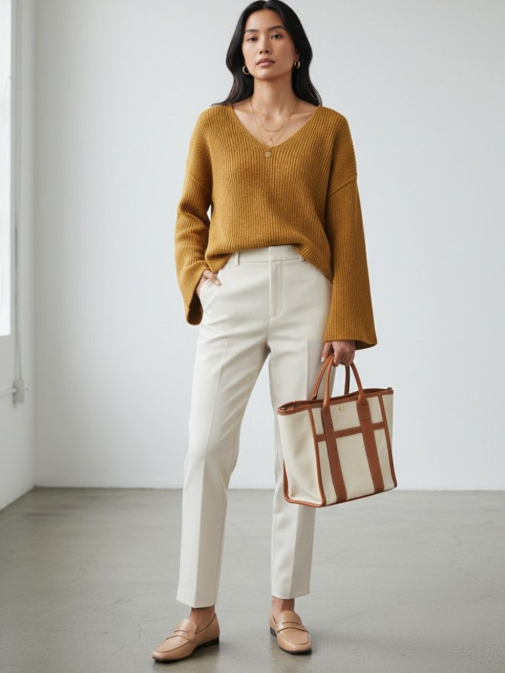 By Together NWT Mustard V-Neck Knit Sweater Drop Shoulder Slouchy large